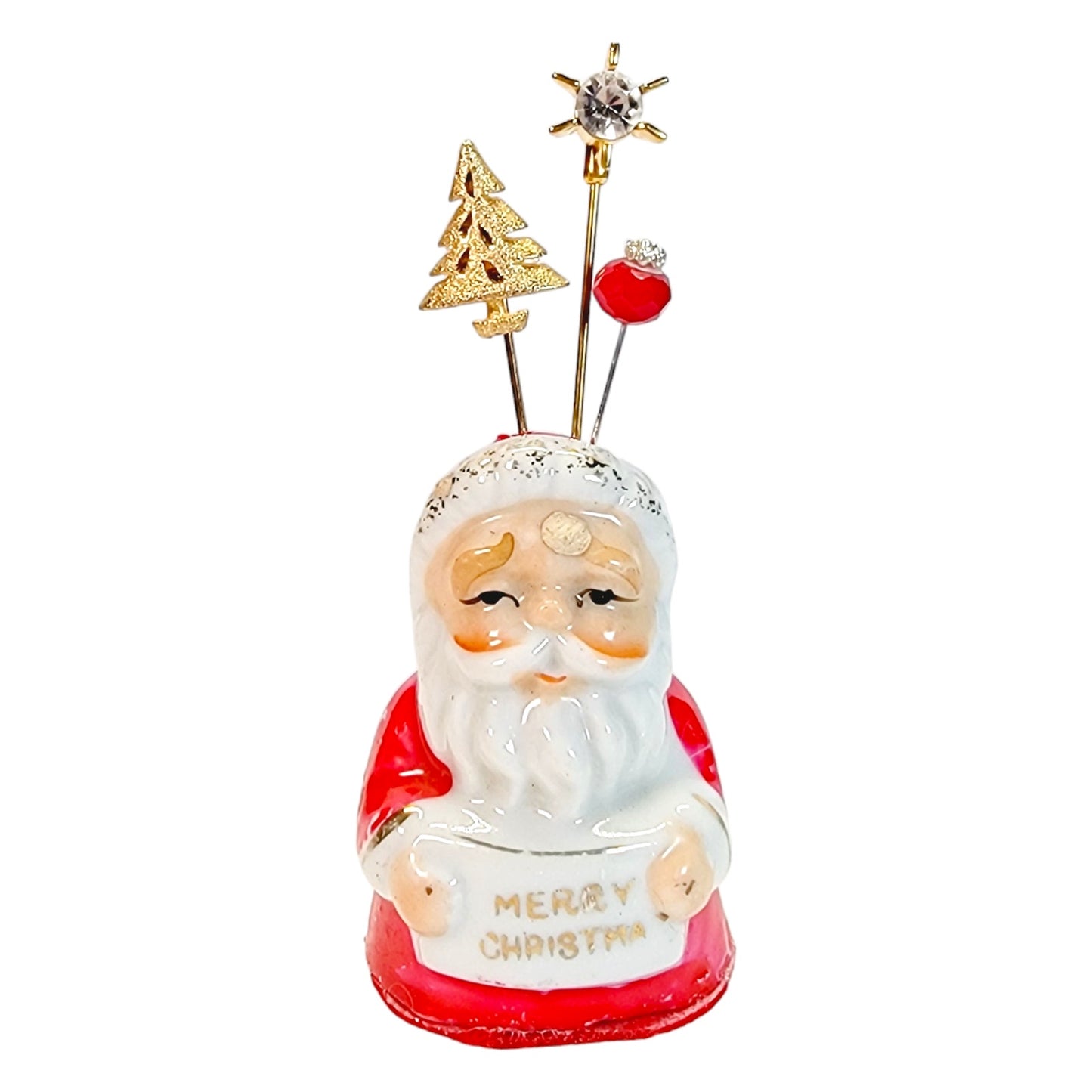 Vintage Santa Merry Christmas Shaker Display with 3 Pins