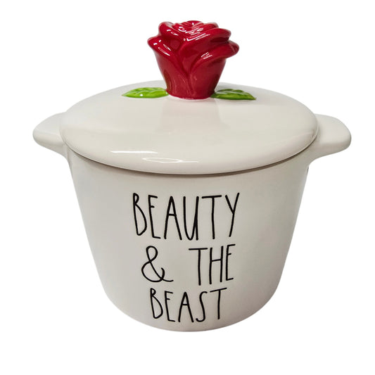 Rae Dunn Disney Princess BEAUTY & THE BEAST Ceramic Jar w/ Rose Lid