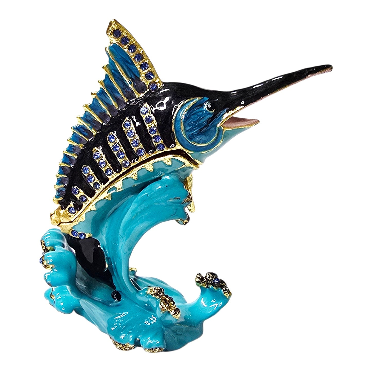 Atlantic Paradise Island Marlin Trinket Dish Enamel Brass Rhinestone Sparkle