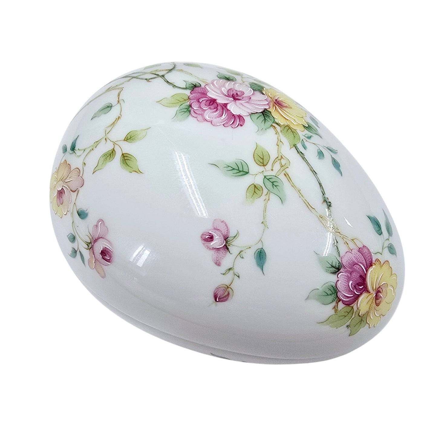 AS IS Vintage Limoges France Egg Trinket Box Lidded Floral, Hairline Fracture and Chip - For Cynthia