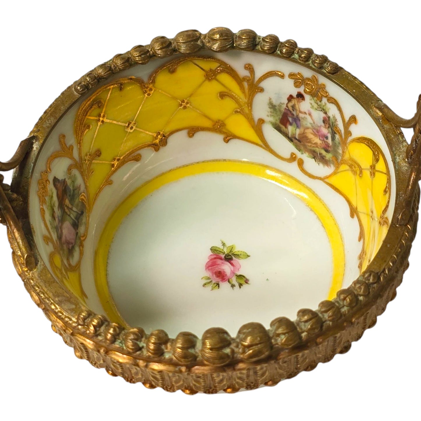 Antique Gebruder Heubach Germany Porcelain Basket with Courting Couples Flower Girl Basket