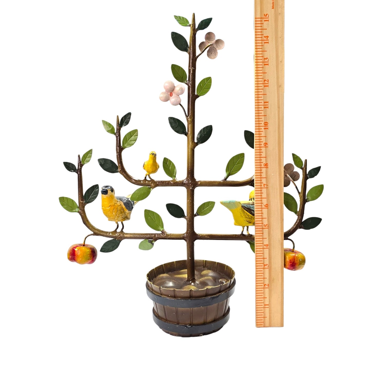 Vtg Italian Tole Espalier Fruit Tree Sculpture Birds Apples Flowers Decor Italy