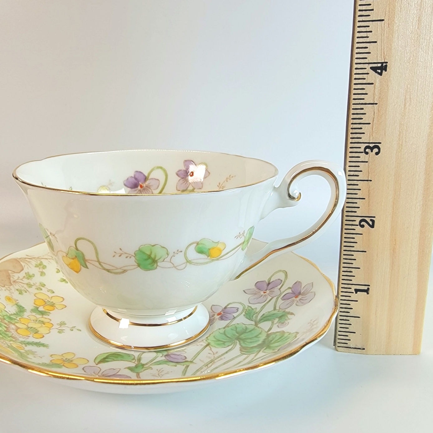 Alpine Flowers by Tuscan, Royal Tuscan Teacup and Saucer, Purple, Yellow Flowers