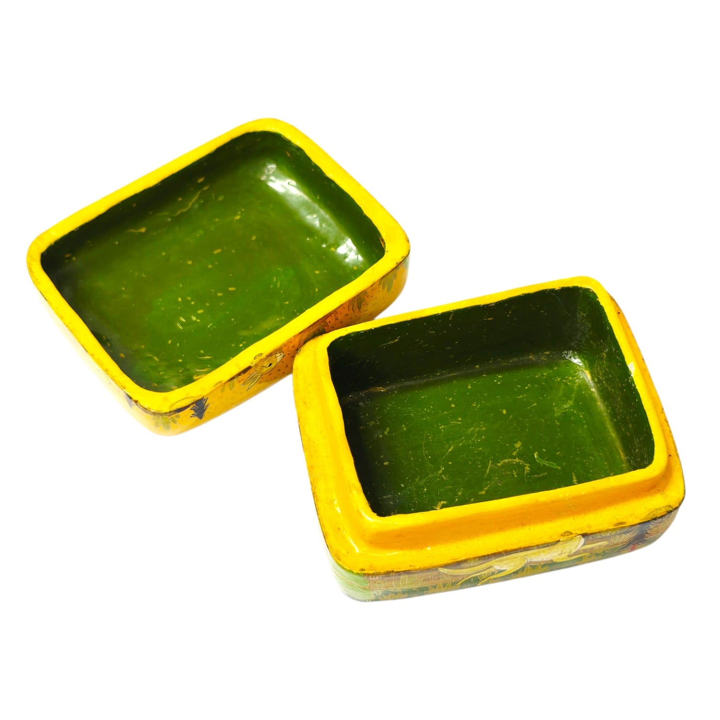 Vintage Kashmiri Hand-Painted Lacquerware Box - Stag & Doe Made in Kashmir India