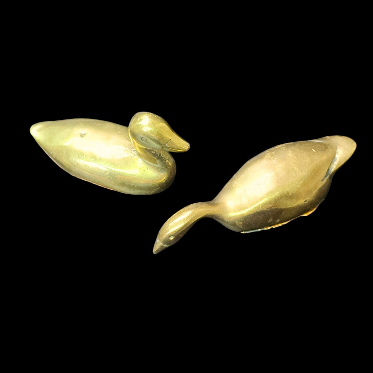 Vintage Solid Brass Duck & Goose Figurines Pair Miniature Waterfowl Birds