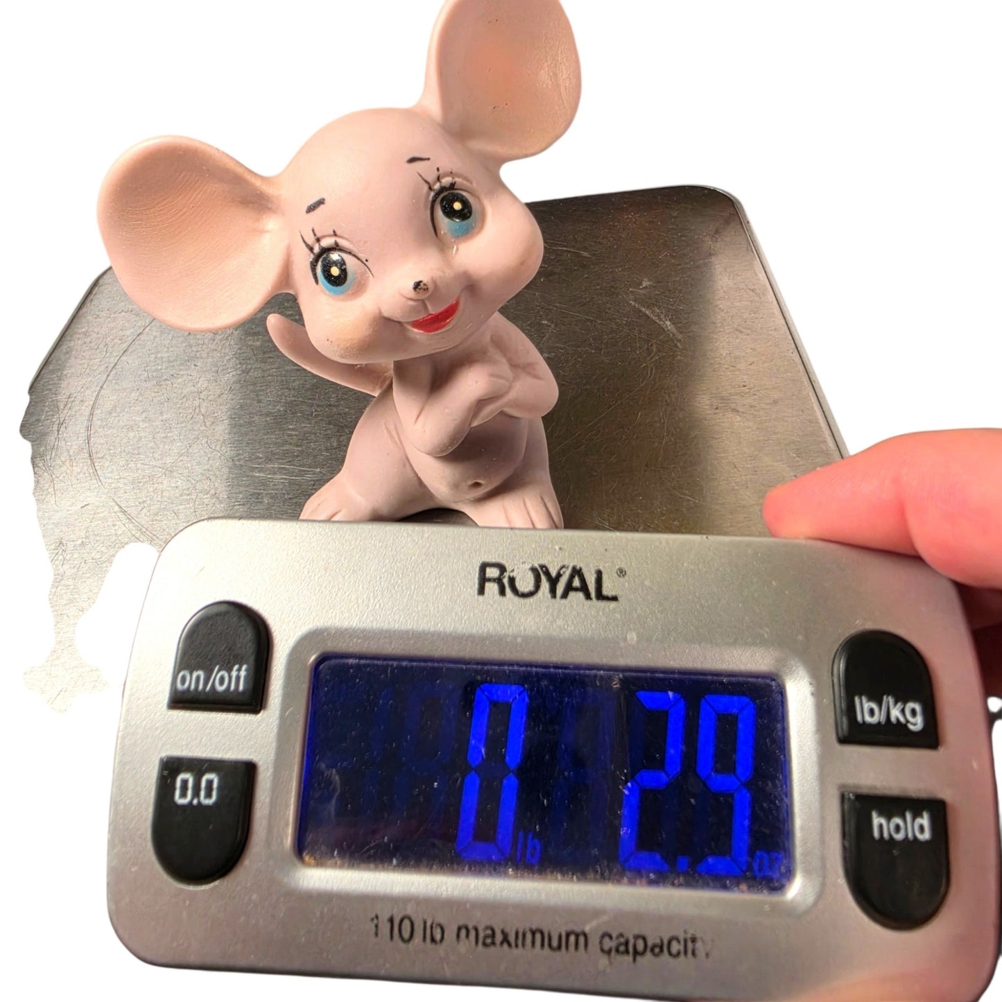 Vintage Kelvin Pink Mouse Figurine Mid Century Bisque Thinking Mouse Kitsch Cute