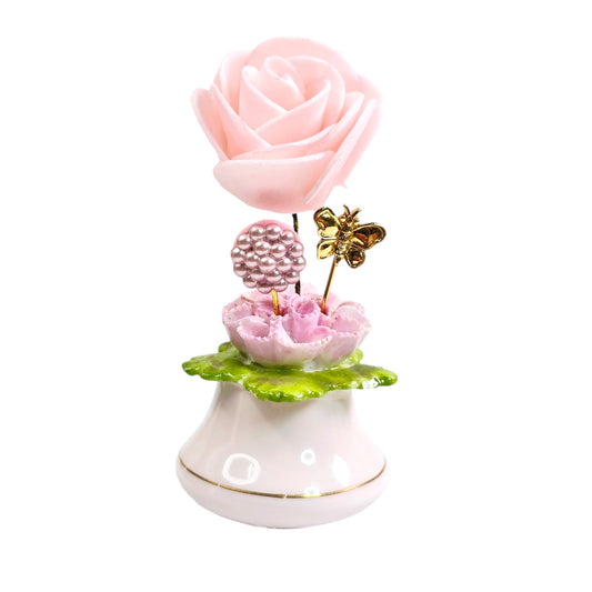 Vintage Pink Flower Pot Salt Shaker Hat Pin Display