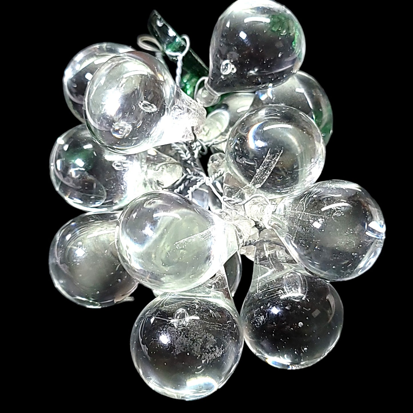 Vintage Crystal Grape Cluster with Green Leaves, Chandelier Parts Grape Cluster 6"