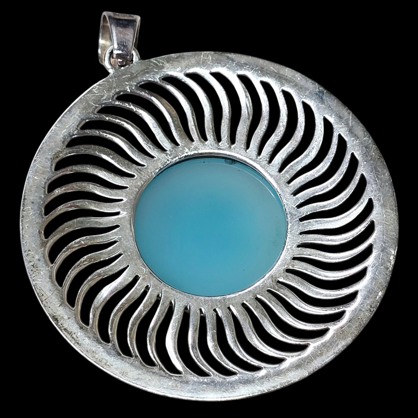 Vintage Doug Paulus DP 925 Silver Round Light Blue Chalcedony Pendant India