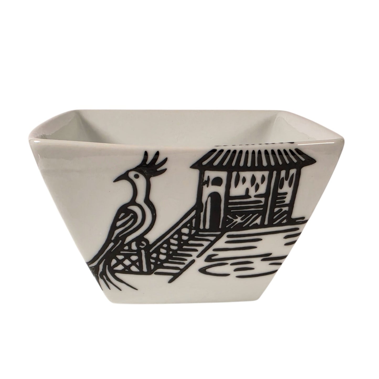 World Market Set of 4 Square Noodle Bowls Asian Pagoda Bird Japandi Boho Minimal
