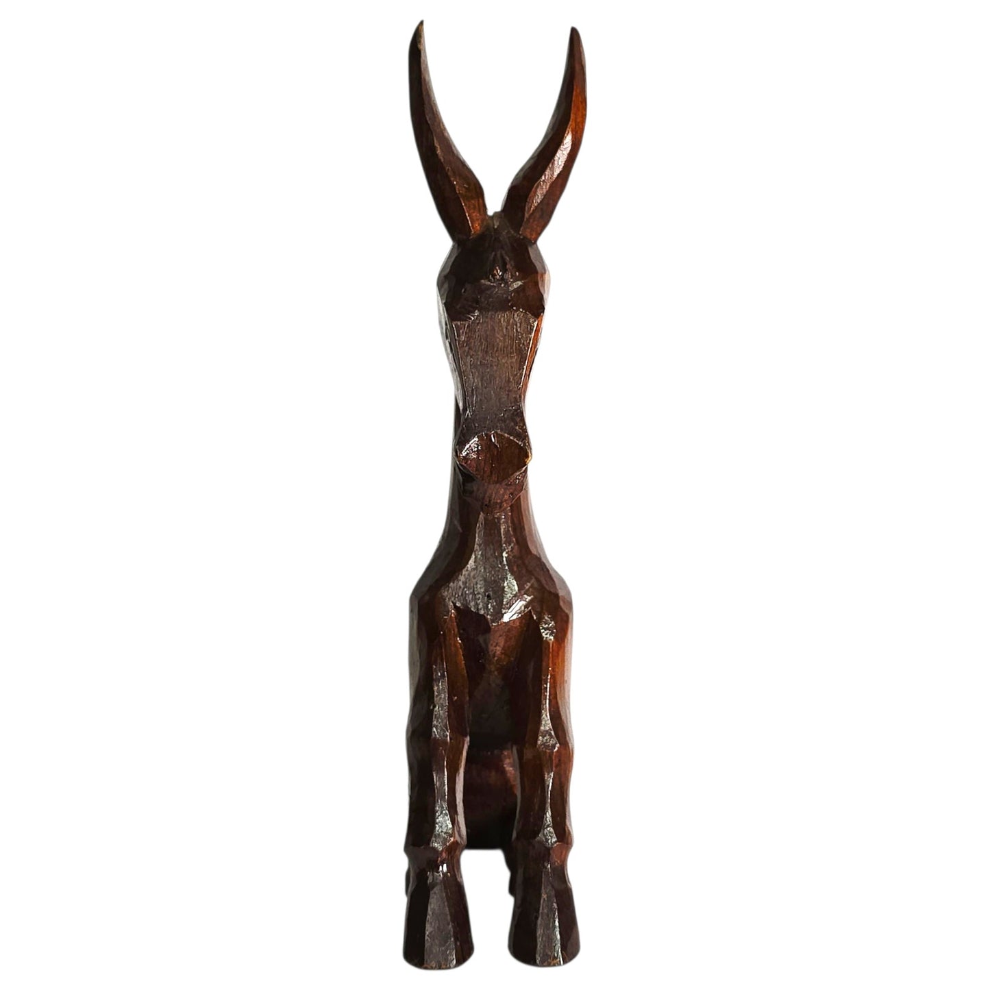 Vintage Carved Wood Donkey Figurine Lacquered Sitting Donkey Mule Burro