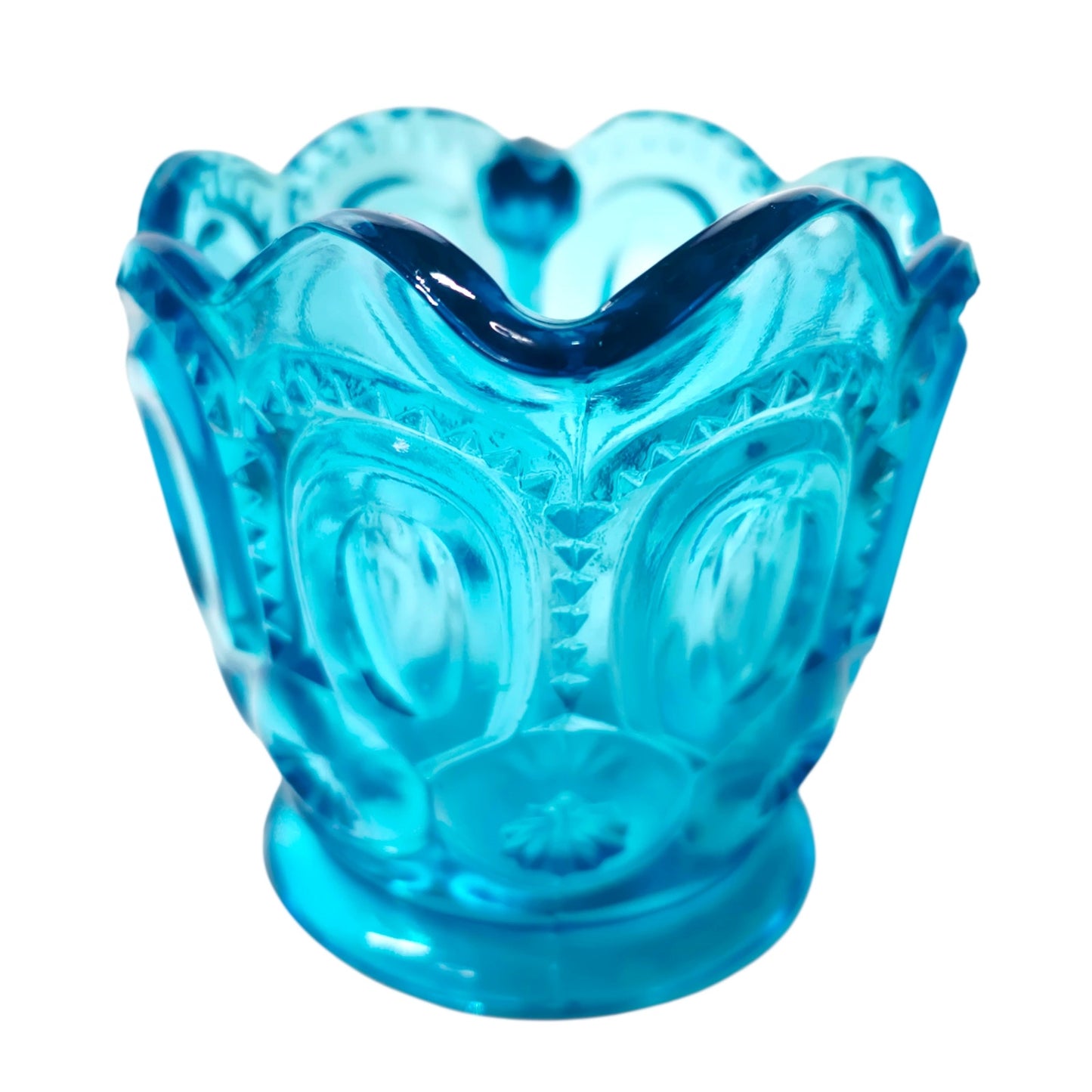 Vintage L. E. Smith Glass Moon & Stars Creamer Pattern Peacock Blue Turquoise UV