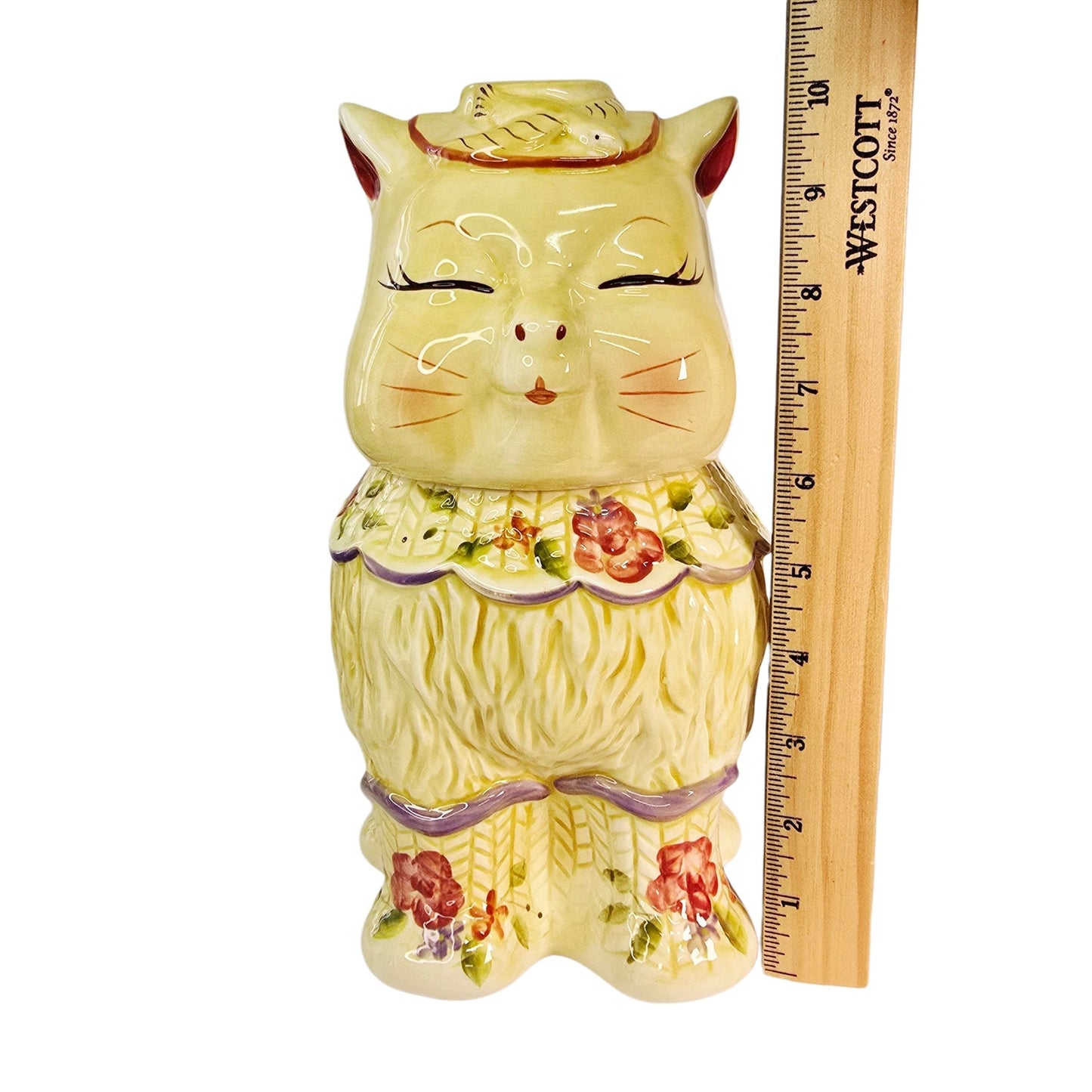 Block Puss 'n Boots Ceramic Cat Cookie Jar Floral Adorable Cat