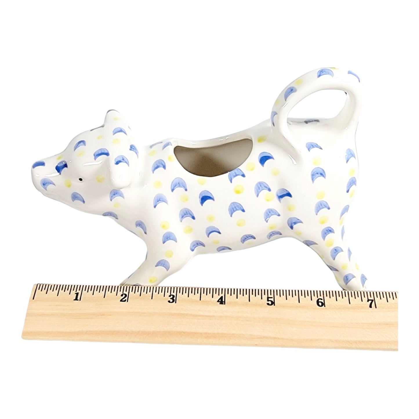 Arlington Designs Blue White Ceramic French Country Cow Creamer, Some Crazing, Small FLAW