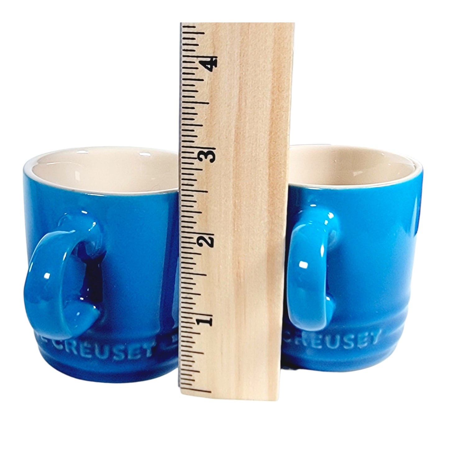 Le Creuset Marseille Blue Mini Espresso Mugs Stoneware Demitasse Set of 2 0.1L