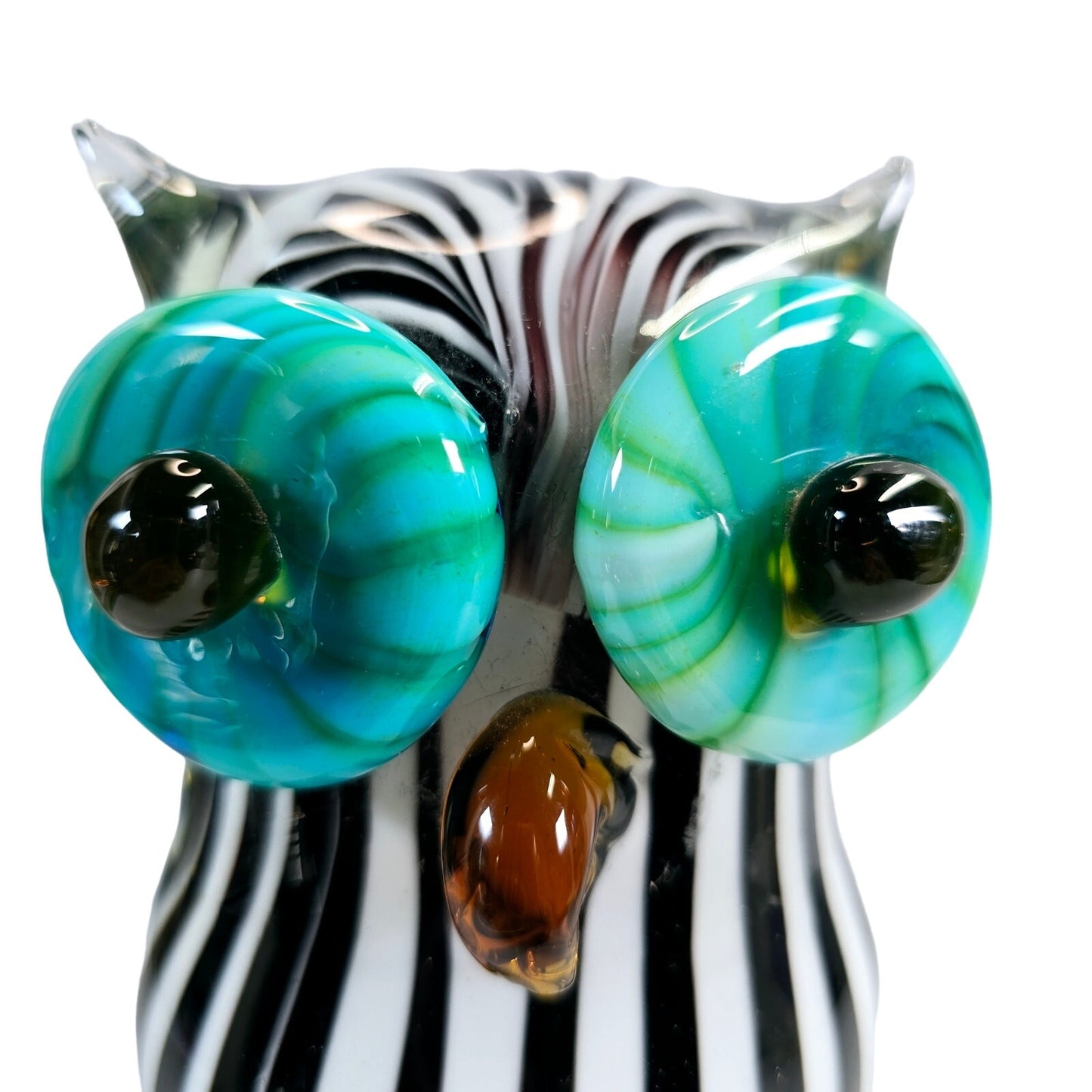 Hand Blown Art Glass Barn Owl with Applied Eyes and Beak Paper Weight