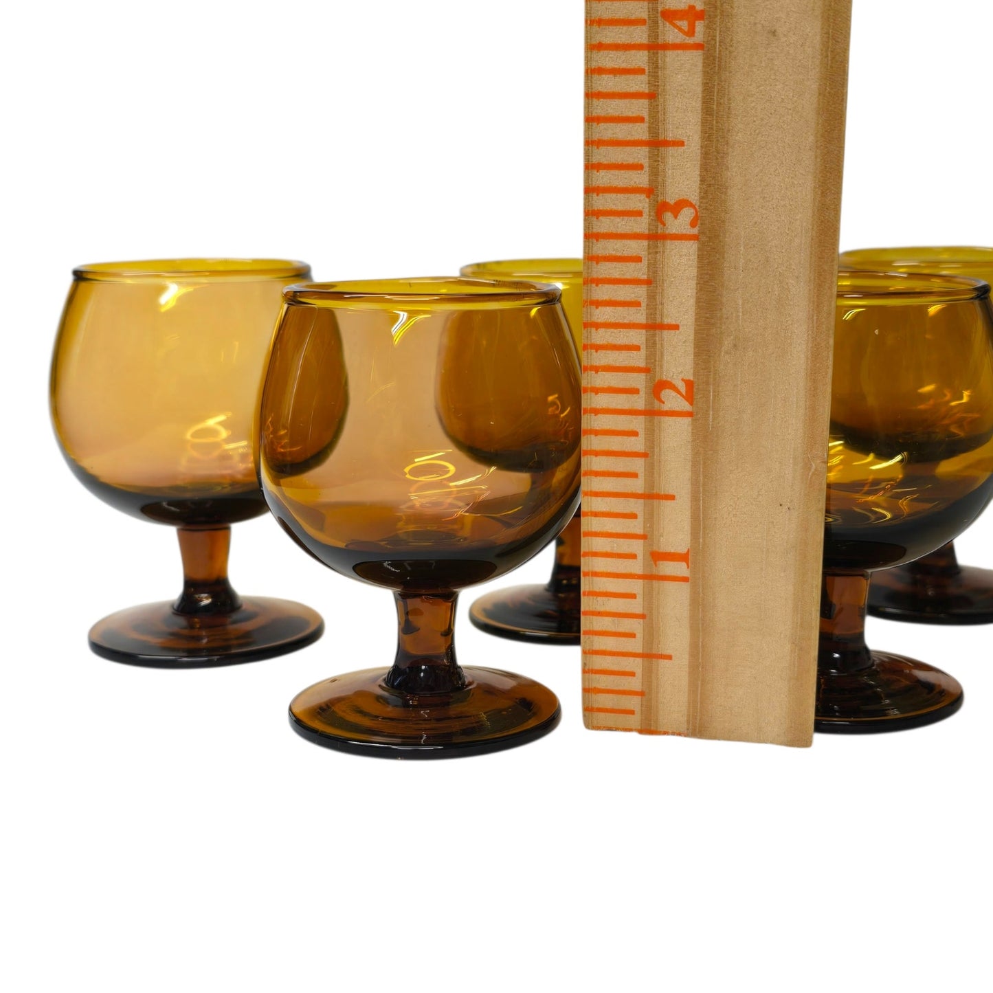 Vintage French Amber Glass Shot Glasses Set of 5 Footed Tulip Aperitif 2.75"