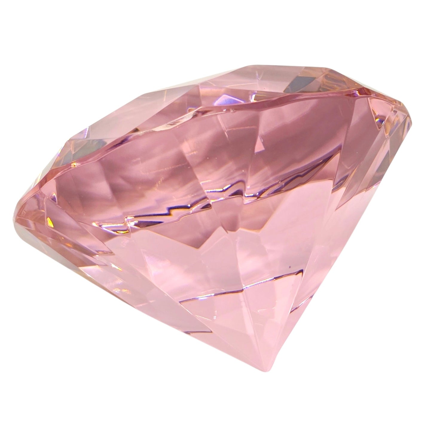 Pink Glass Diamond Paperweight Giant Jewel Faceted Crystal Cut Decorative 3"