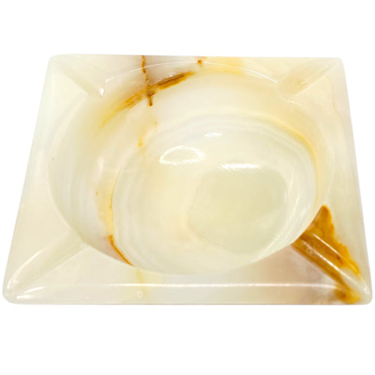 Vintage Onyx Stone Ashtray - Hand Carved Natural Marble Catchall MCM Boho Decor