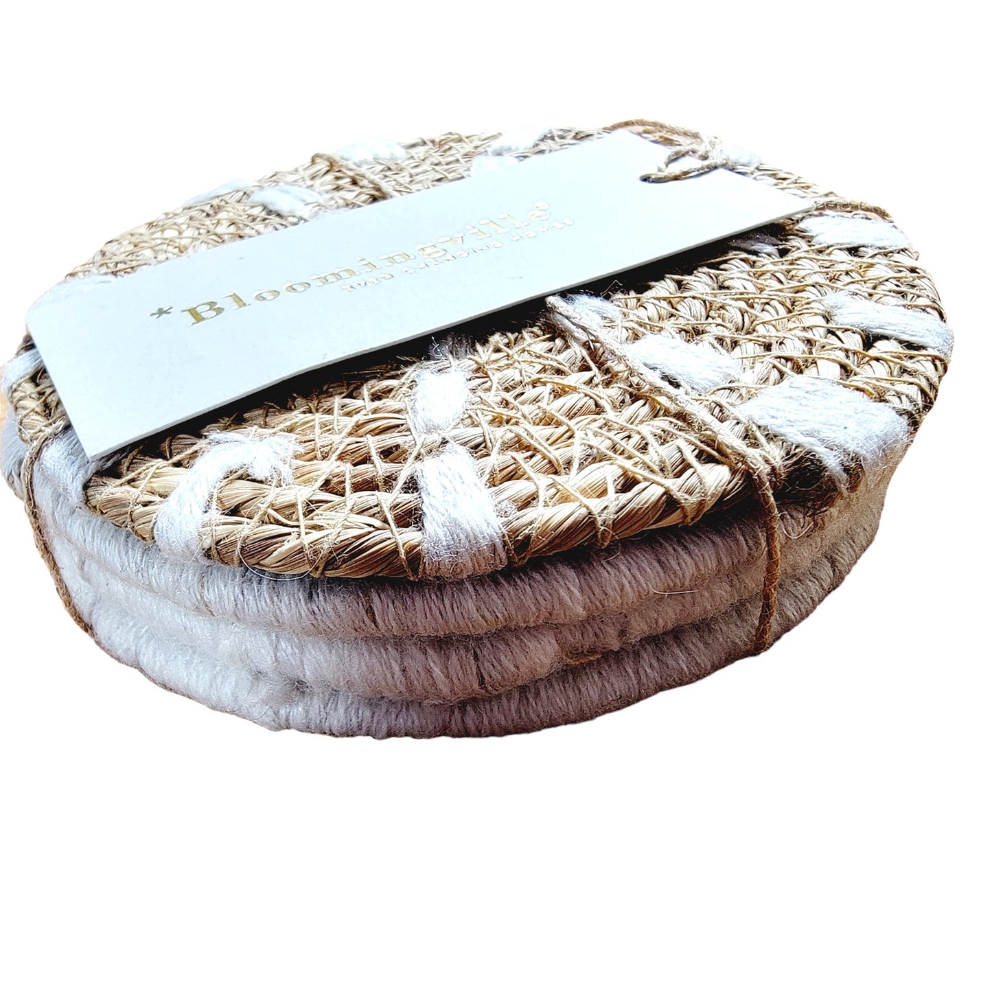 Woven Seagrass Coasters Set of 4 by Bloomingville, New, Made in India