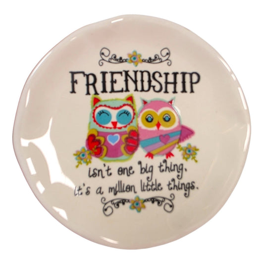 Natural Life Friendship Owls Ceramic Trinket Dish Ring Jewelry Tray 3 Inch