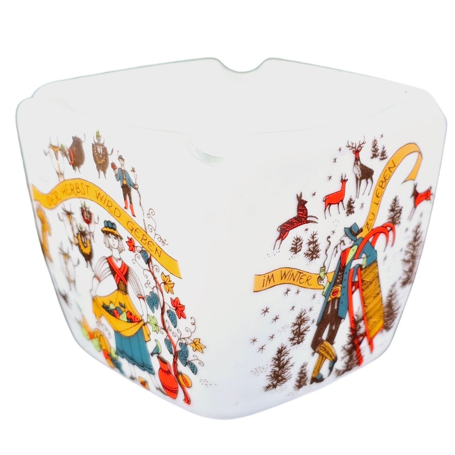 Vintage German Four Seasons Folk Art Ceramic Ashtray, Altenkunstadt Bavaria, 3 1/8" W