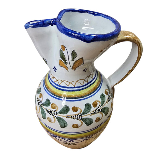 Talavera Water Pitcher Signed S Timoneda Handpainted Mediterranean Farmhouse 8"