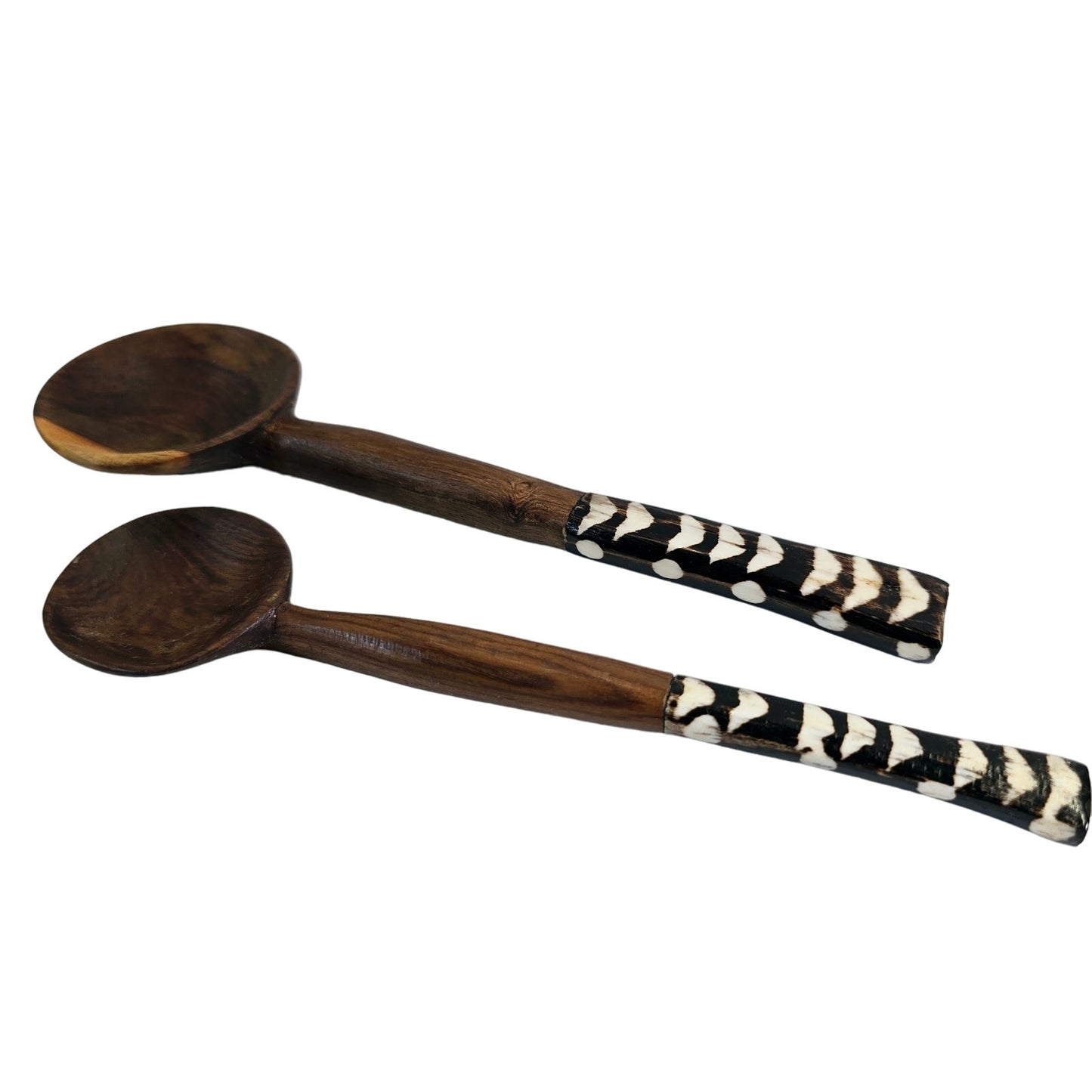 Kenyan Hand Carved Wood Spoons with Decorative Applied Metal Tips