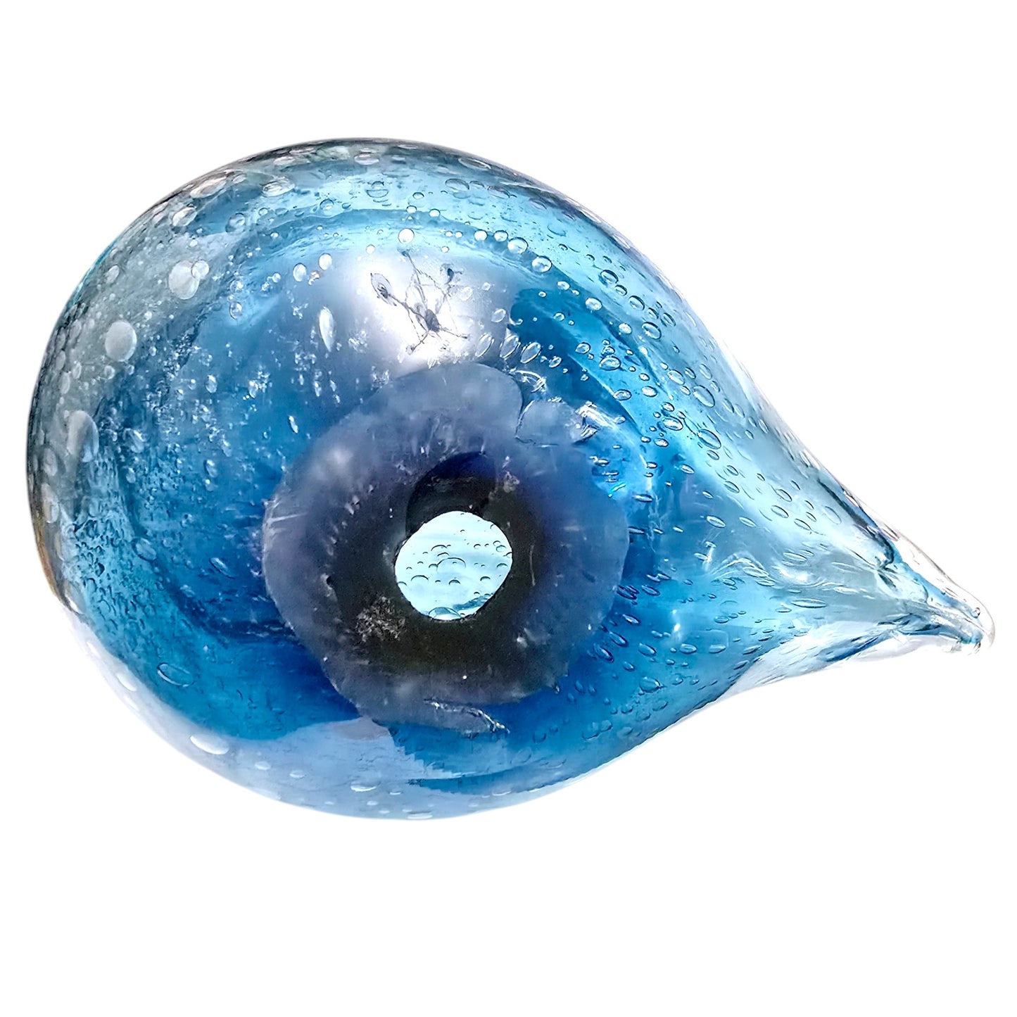 Large Hand-Blown Blue Glass Bird, Bubble Glass, Ombre Glass, Hollow Glass Art Sculpture