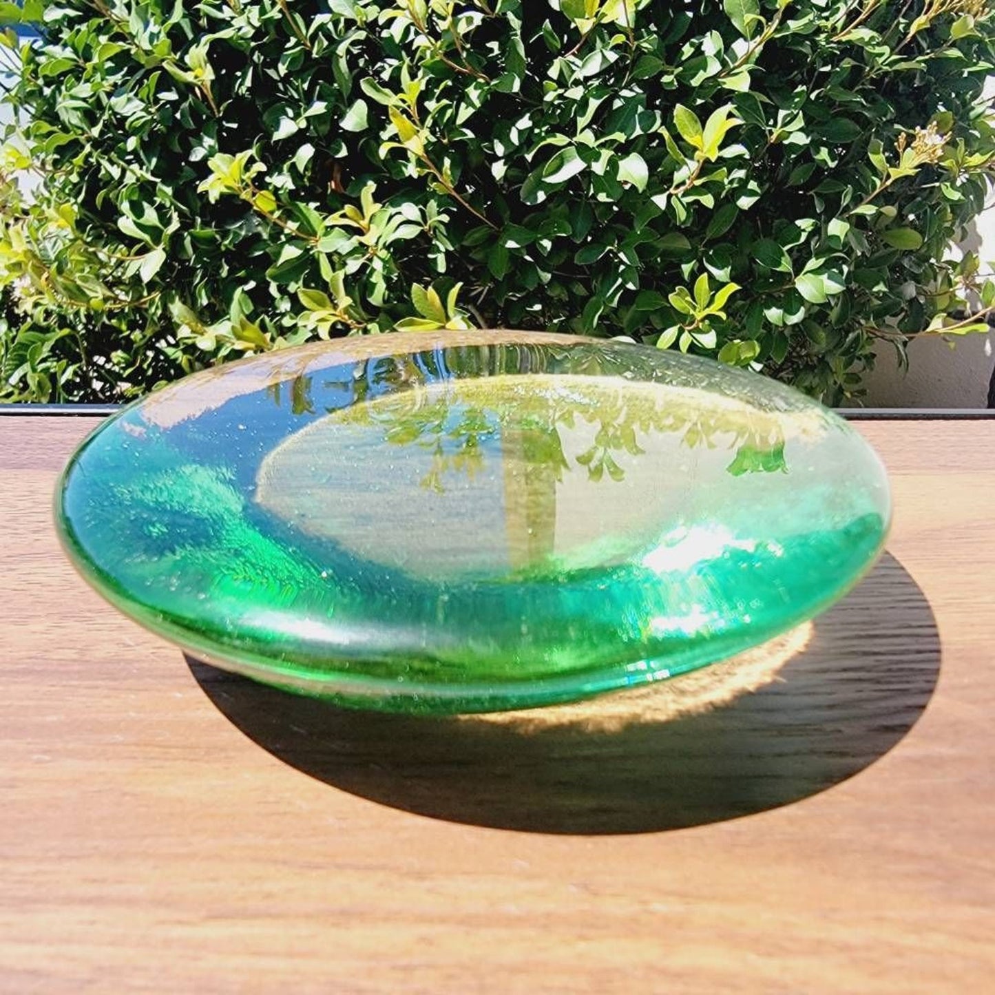 Fire And Light Celery Green Recycled Glass Candle Stand Disc Paperweight 4.25"