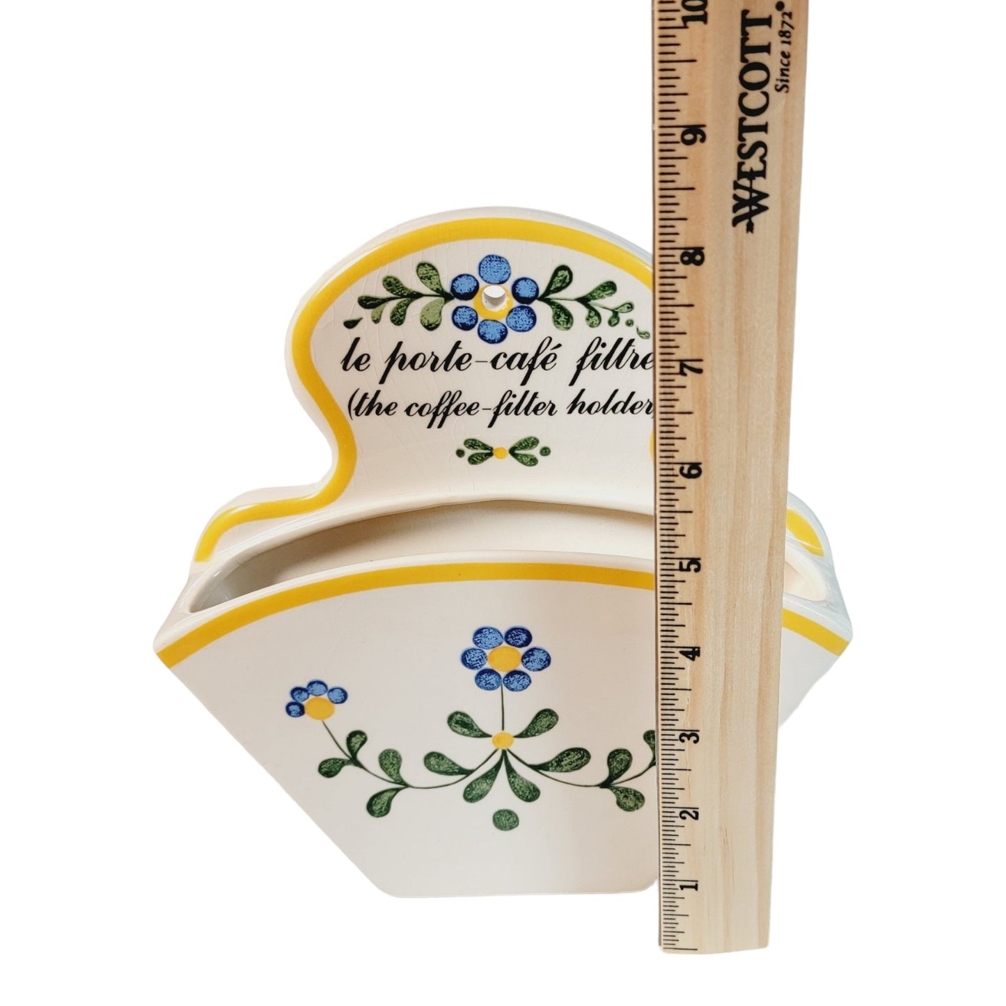 Coffee Filter Holder Wall Pocket Blue and Yellow, Marsten Mandrajji French Writing, Made in Portugal