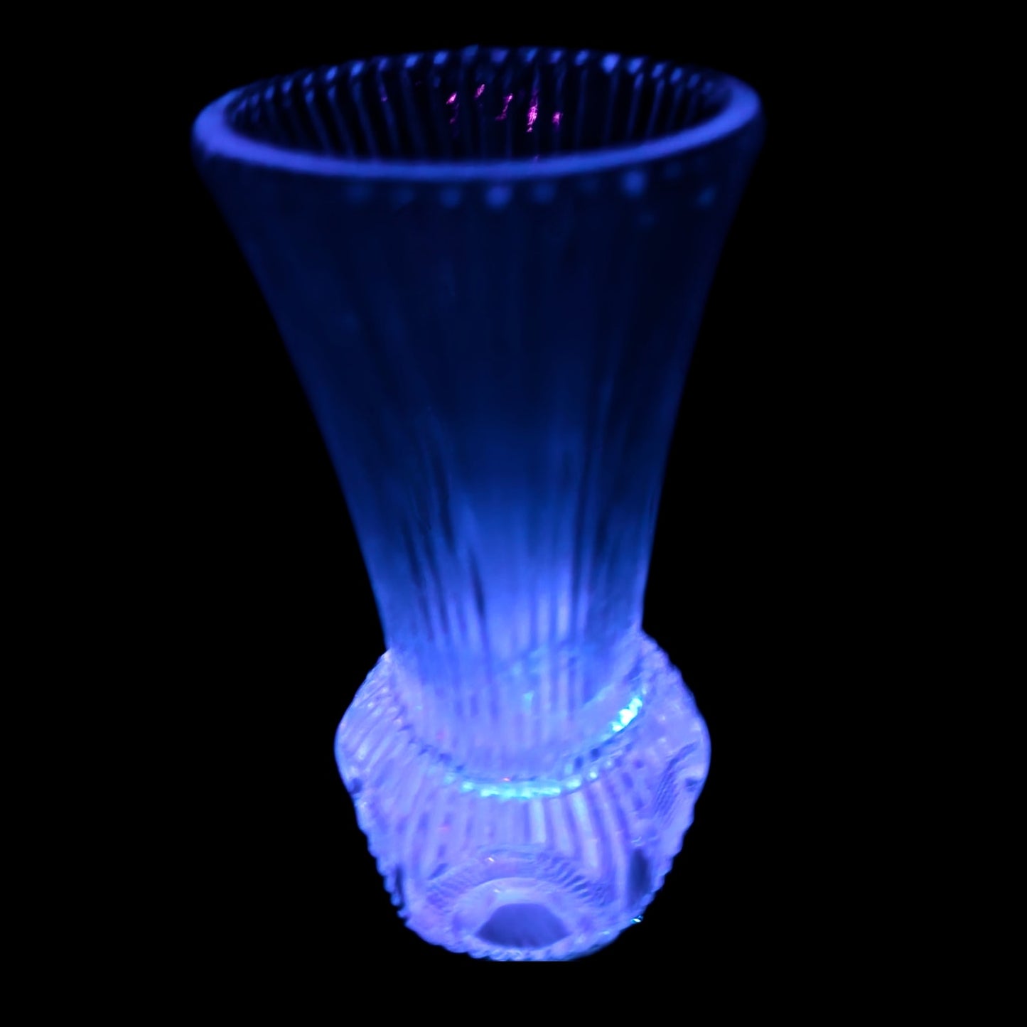 Fostoria Melissa Lead Crystal Bud Vase - 4.75" - Ribbed Thumbprint - 365nm Glow