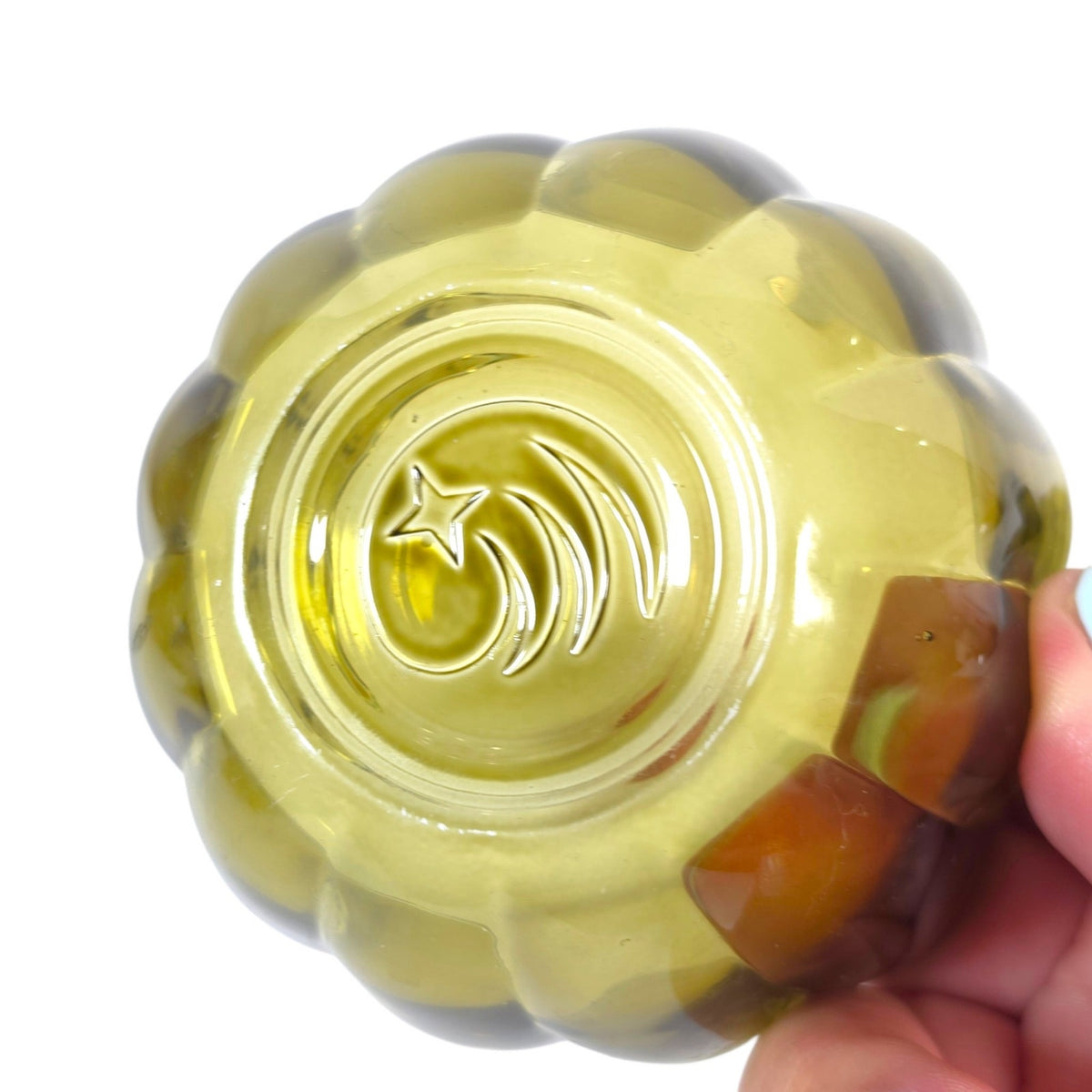 Olive Green Glass Pumpkin Jar with Lid Decorative Fall Trinket Container