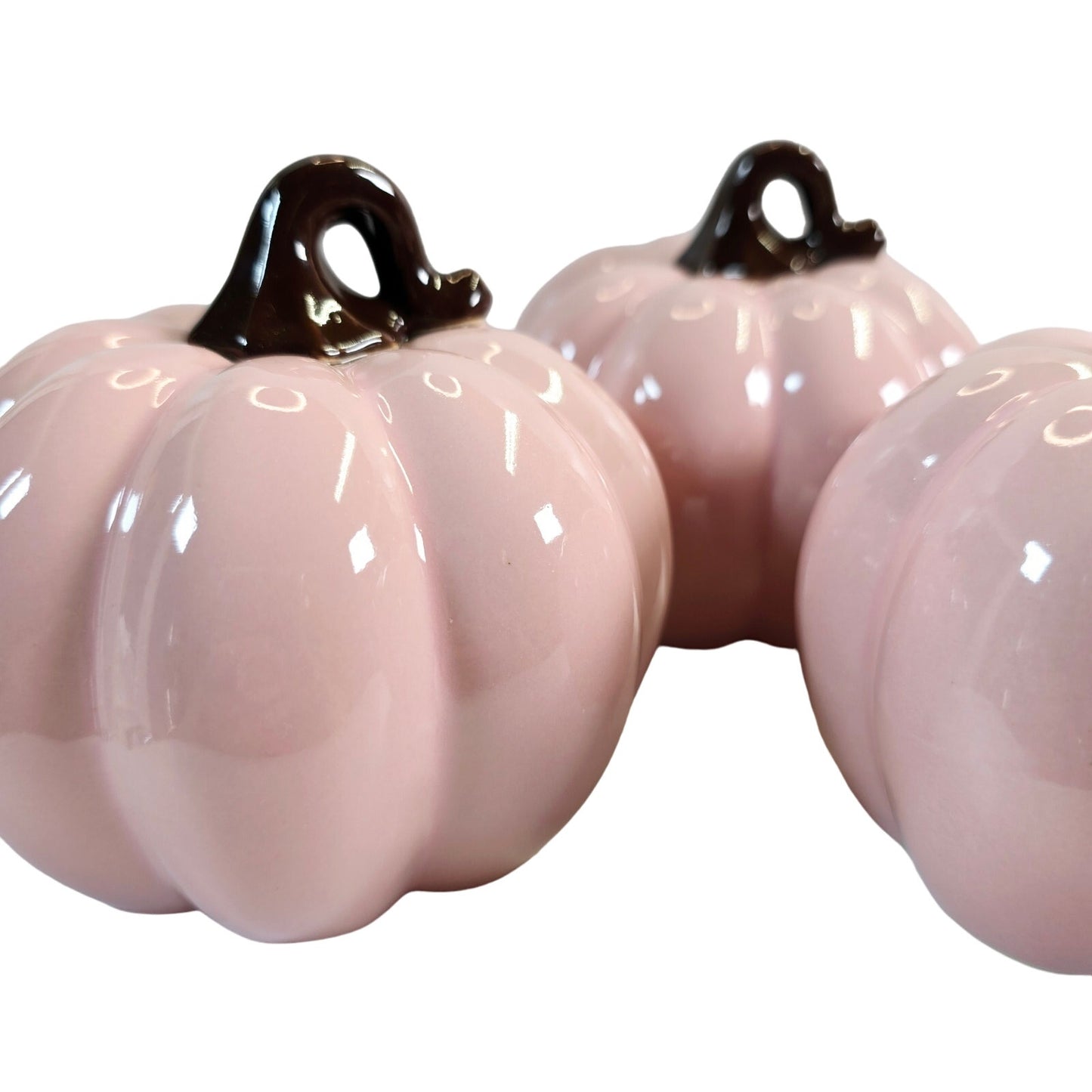 Set of 3 Pale Pink Ceramic Display Pumpkins