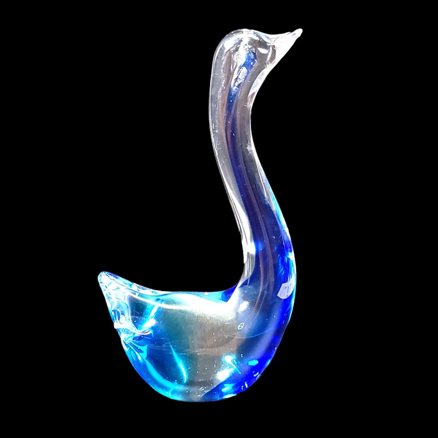 AS IS Handblown Art Glass Swan Paperweight, Blure Swirl Glass FLAW