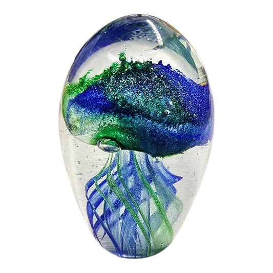 AS IS Hand-Blown Art Glass Jellyfish Paperweight, Glows 3" H
