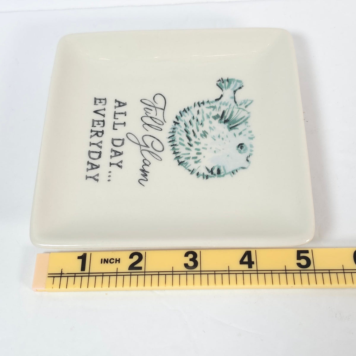 Chad Barrett Full Glam Pufferfish Square Trinket Dish Ceramic