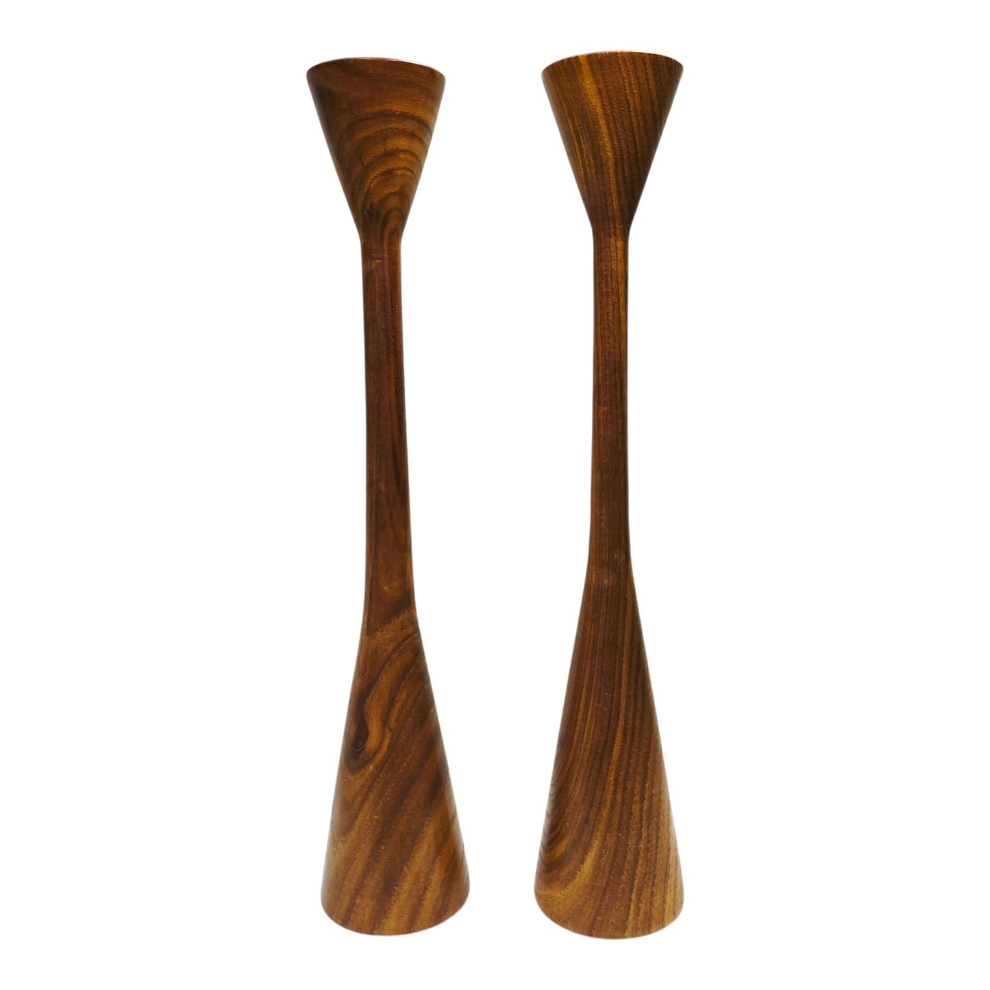 Vtg Mid Century Wooden Candlesticks Set of 2 Made in Japan MCM Taper Holders 60s