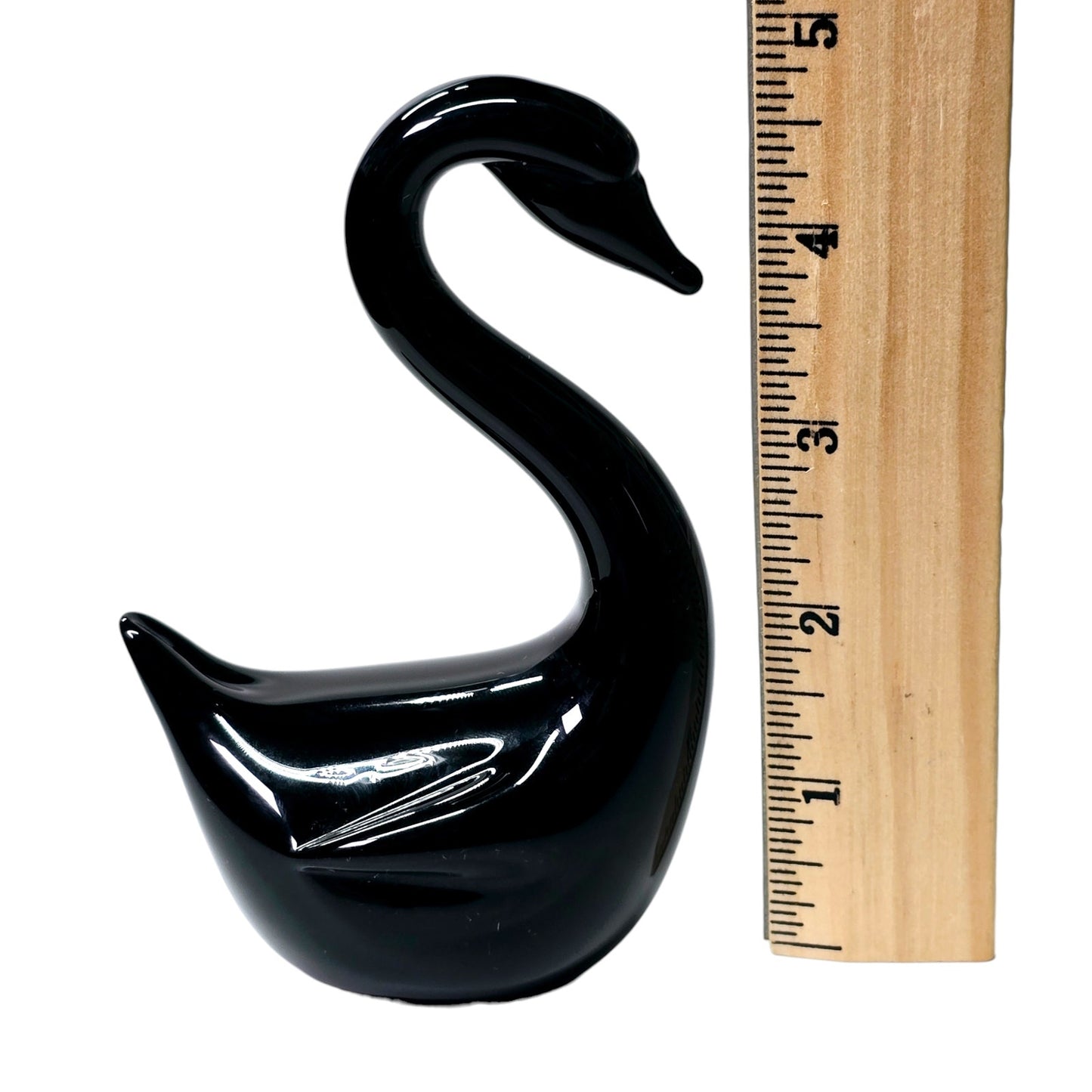 Vintage Black Glass Swan Figurine 4.75 in