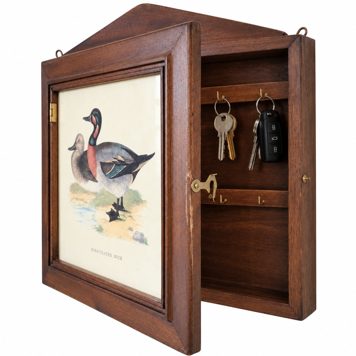 Italian Wood Handcrafted Bimaculated Duck Wall Mount Key Cabinet