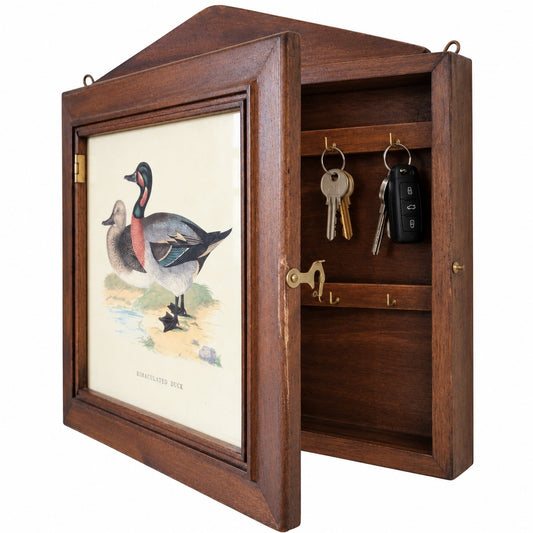 Italian Wood Handcrafted Bimaculated Duck Wall Mount Key Cabinet