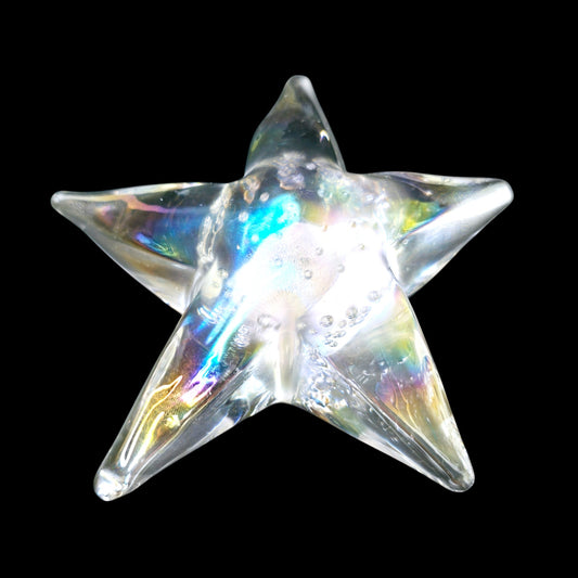 Hand Blown Clear Iridescent Controlled Bubble Starfish Paperweight