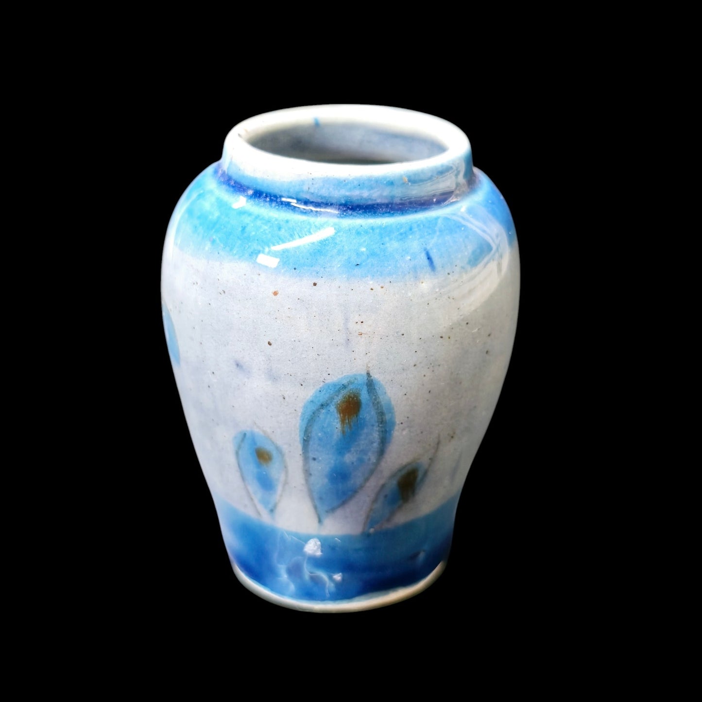 Miniature Stoneware Vase, Handpainted Bud Vase, Tiny Blue Floral Vase 2.25"