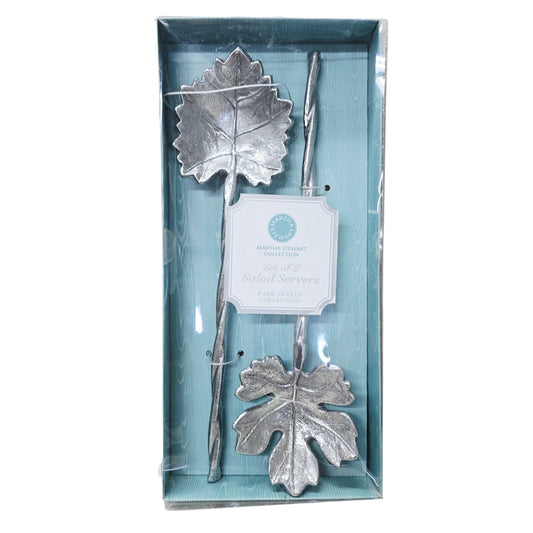 Martha Stewart Collection Park Leaves Salad Servers 2-Pc Rustic Macy's Regency NIB