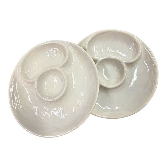 Vtg USA Pottery Artichoke Dish White Ceramic Divided 7.75" Serving Plate