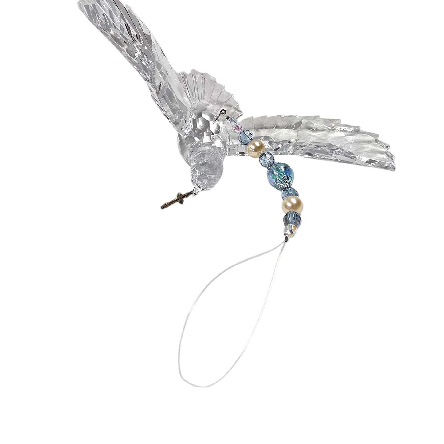 Acrylic Hanging Dove Carrying a Cross with Sparkly Beads, Christian Gift Hanging