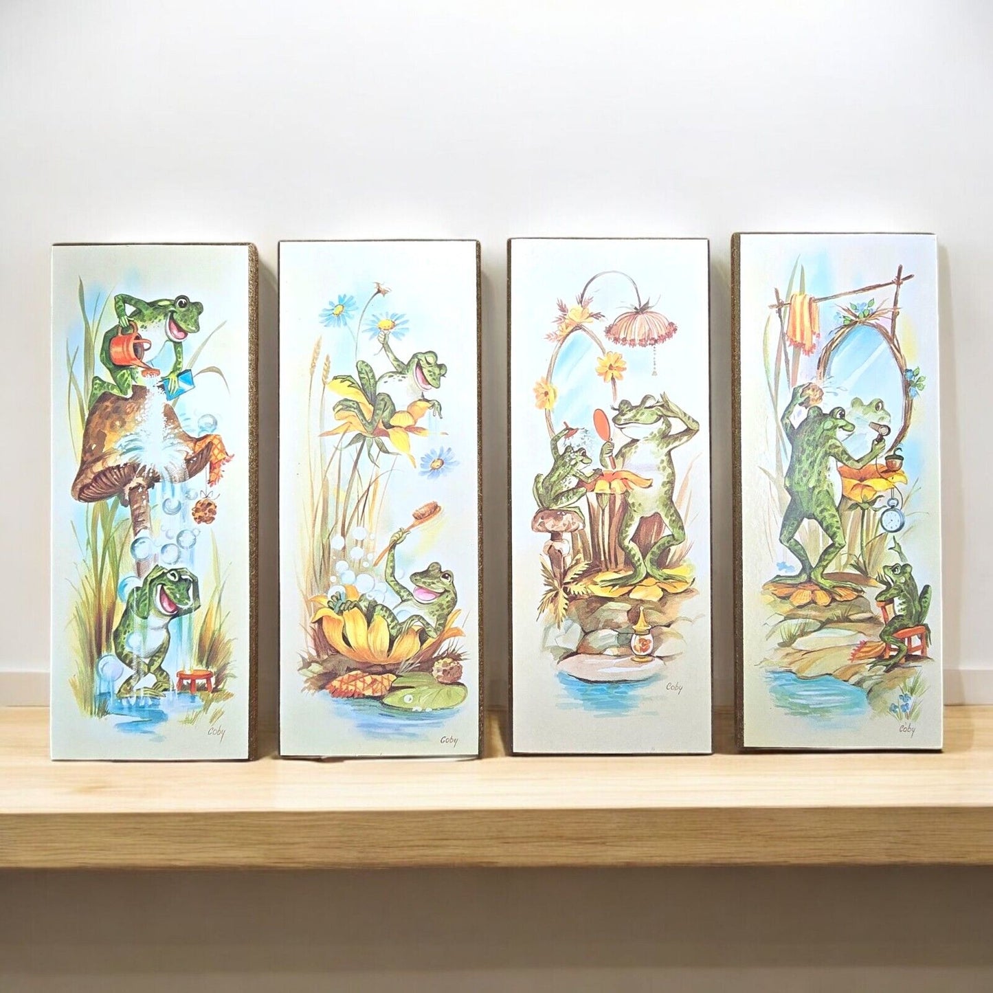 4Vtg Coby Wall Art Bathing Frogs Daily Routine Bathroom Plaques 1970s midcentury