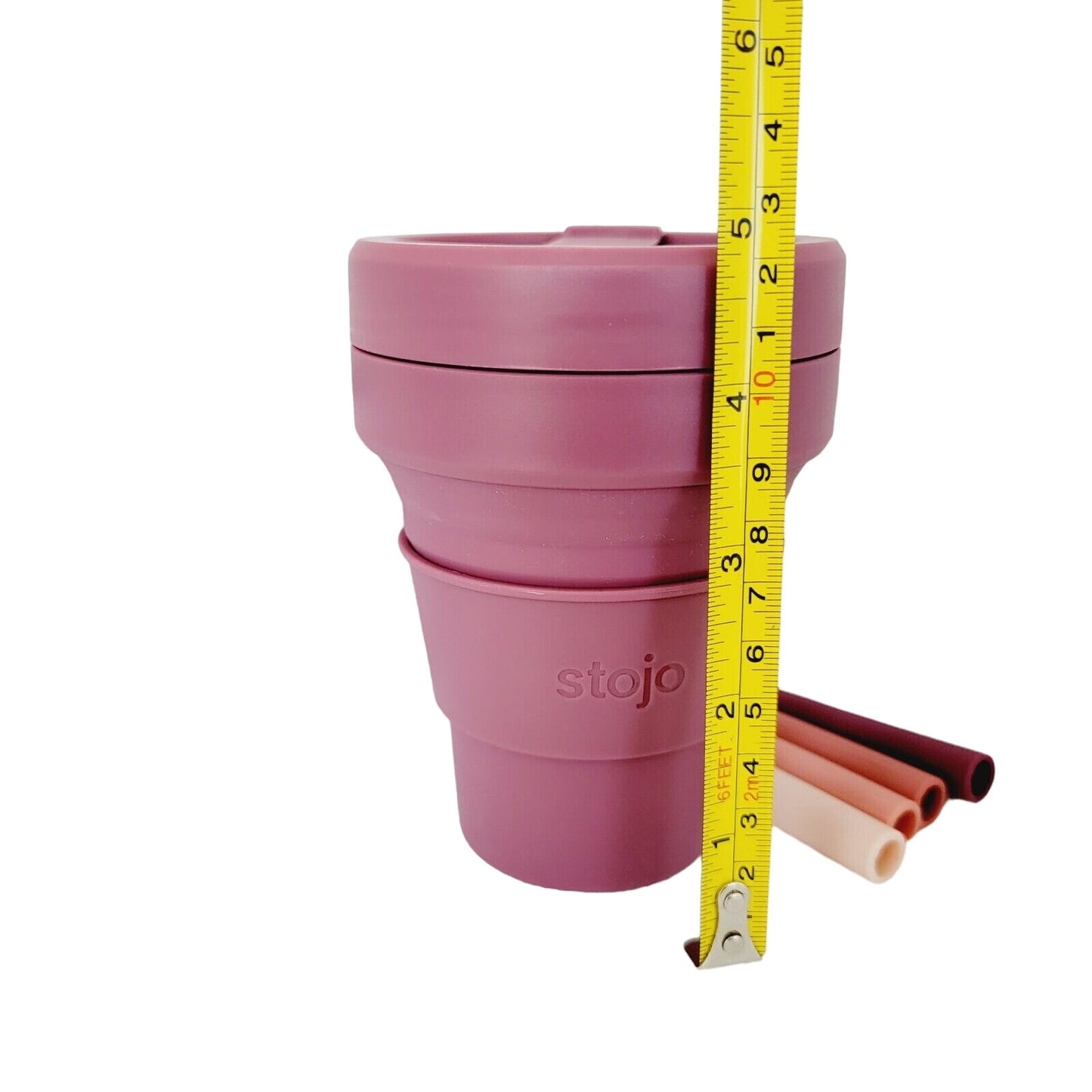 Collapsible Travel Cup Plum for Hot and Cold with 4 Reusable Straws