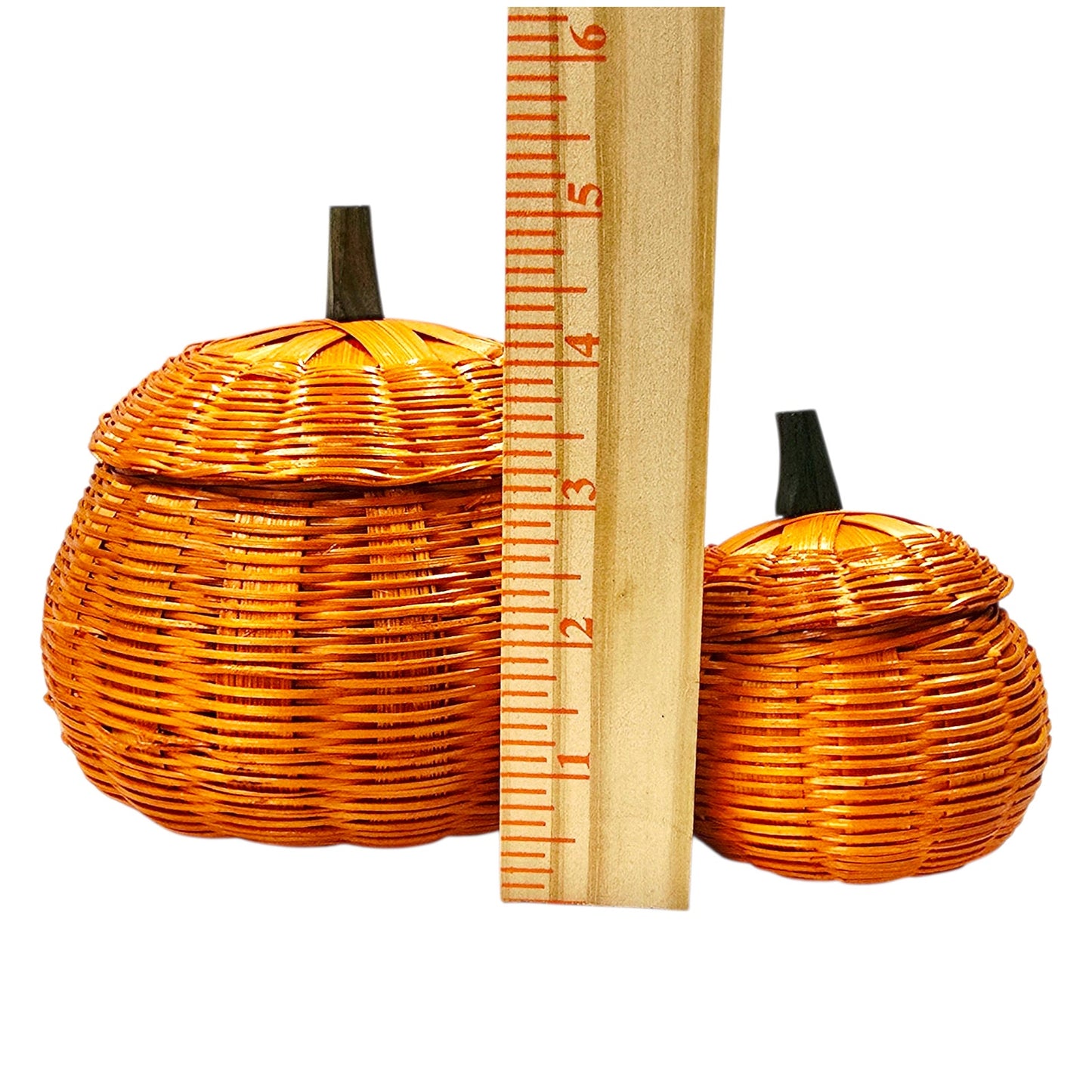 Set of 2 Woven Pumpkin Basket Containers with Lids Fall Farmhouse Halloween Nesting