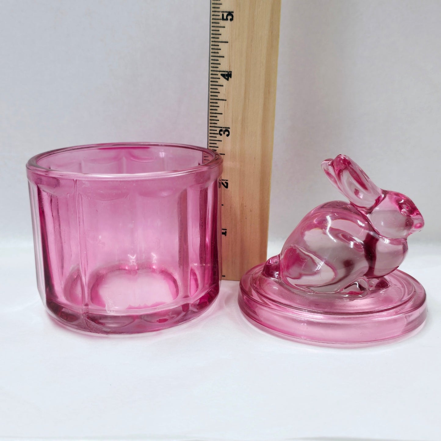 Pink Flashed Glass Bunny Trinket Jar